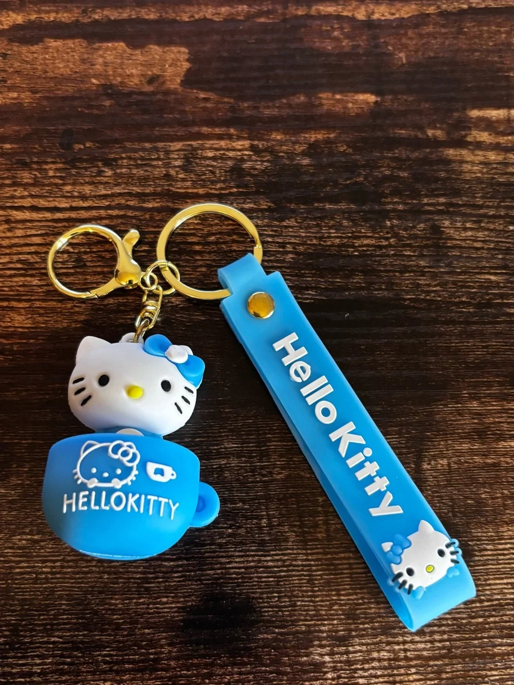 Hello Kitty Blue Silicone Keychain Set with Gold Hardware